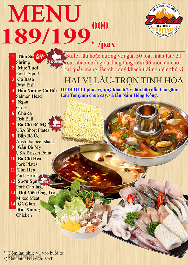 Buffet Nướng Hoặc Lẩu Tại Nhà Hàng Dedi Deli BBQ Buffet Royal City